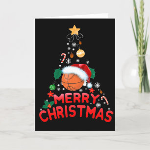 Frohe Weihnachtsbaum Basketball Weihnachtsmannmütz Feiertagskarte