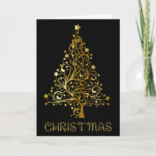Frohe Weihnachtsbaum Black Gold Shiny Typografie Feiertagskarte