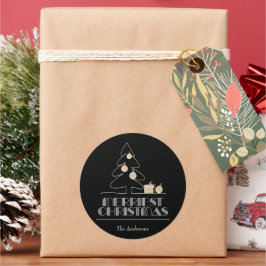 Frohe Weihnachtsbaum Black Runder Aufkleber