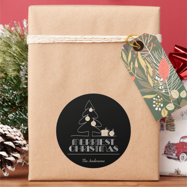Frohe Weihnachtsbaum Black Runder Aufkleber (Feiertag)