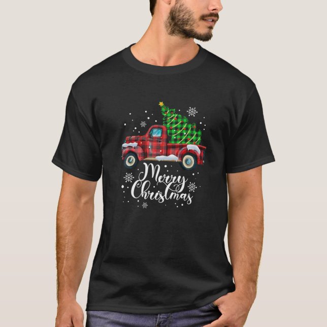 Frohe Weihnachtsbaum Buffalo Kariert Red Truck Pre T-Shirt (Vorderseite)