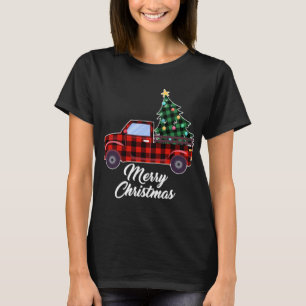 Frohe Weihnachtsbaum Buffalo Kariert Red Truck T-Shirt