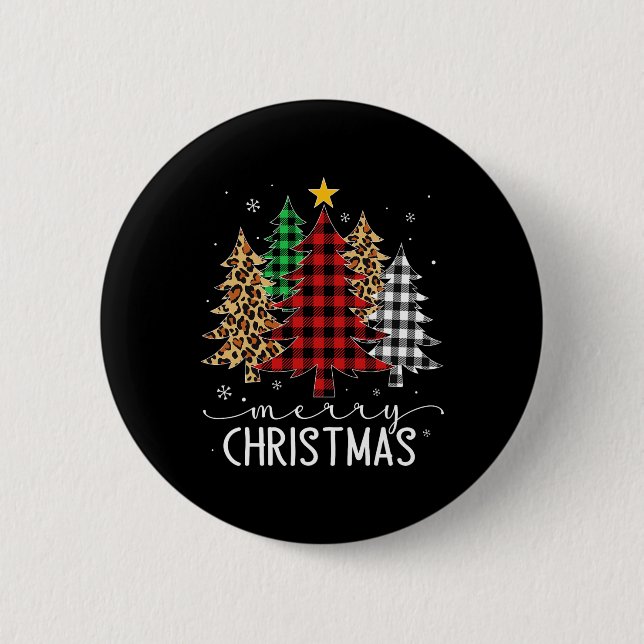 Frohe Weihnachtsbaum Buffalo Kariert Red White Gre Button (Vorderseite)