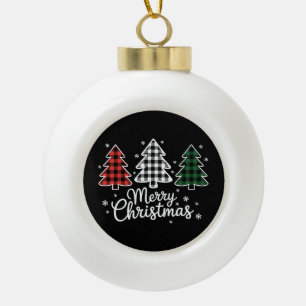 Frohe Weihnachtsbaum Buffalo Kariert Red White Gre Keramik Kugel-Ornament