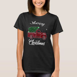 Frohe Weihnachtsbaum Büffel LKW Baum Rot Kariert T-Shirt