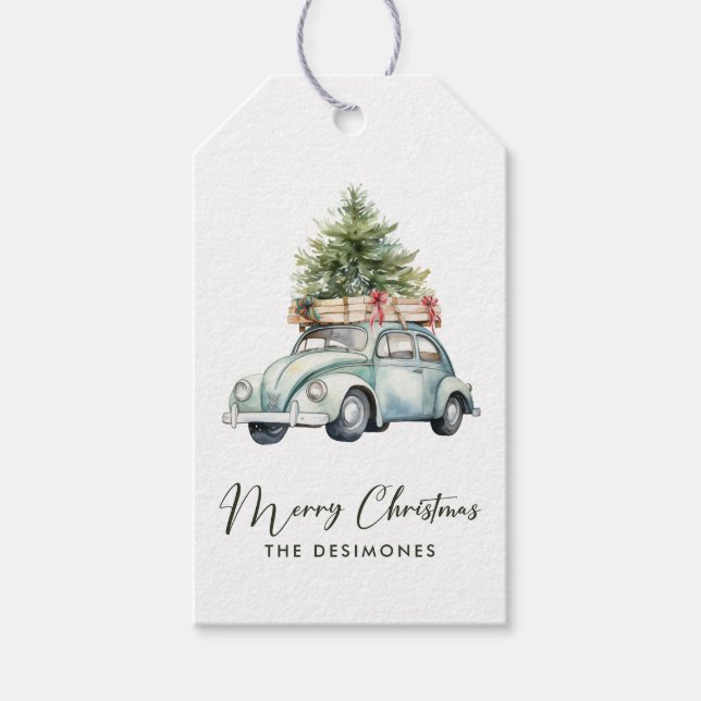 Frohe Weihnachtsbaum Classic Auto Urlaub Geschenkanhänger (Vorderseite)