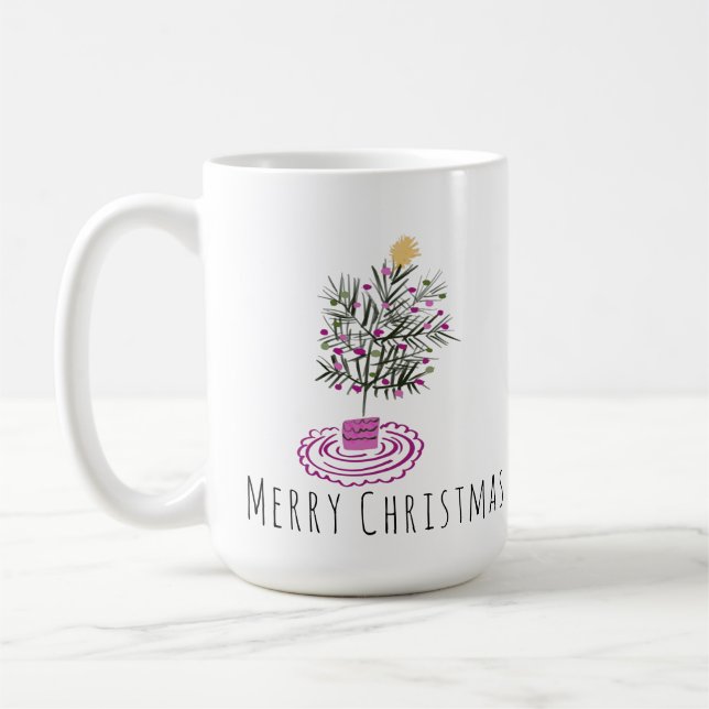 Frohe Weihnachtsbaum Doodle Art Kaffeetasse (Links)