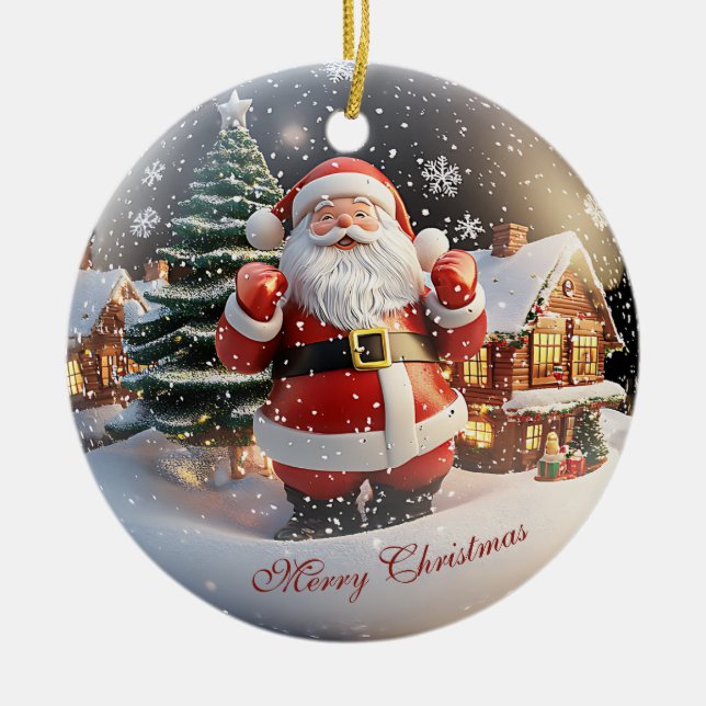 Frohe Weihnachtsbaum Falling Snow Santa Clause Keramik Ornament (Vorne)