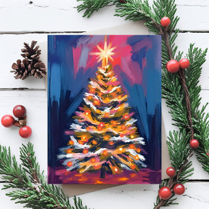 Frohe Weihnachtsbaum Farbige Wasserfarbe Feiertagspostkarte