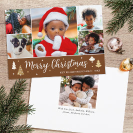 Frohe Weihnachtsbaum Foto Collage Brown Flat Feiertagskarte