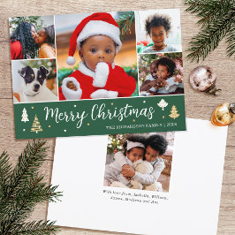 Frohe Weihnachtsbaum Foto Collage Dark Green Flat Feiertagskarte