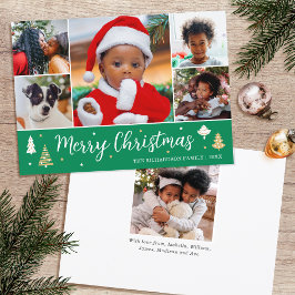 Frohe Weihnachtsbaum Foto Collage Green Flat Feiertagskarte