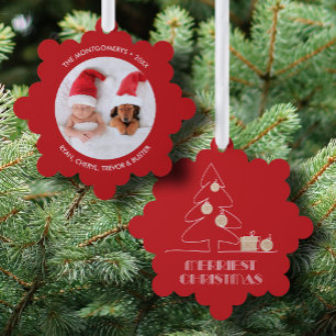 Frohe Weihnachtsbaum Foto Holiday Red Ornament Karte