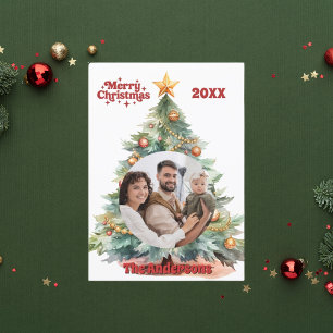 Frohe Weihnachtsbaum Foto Jahr in Überprüfung Feiertagskarte