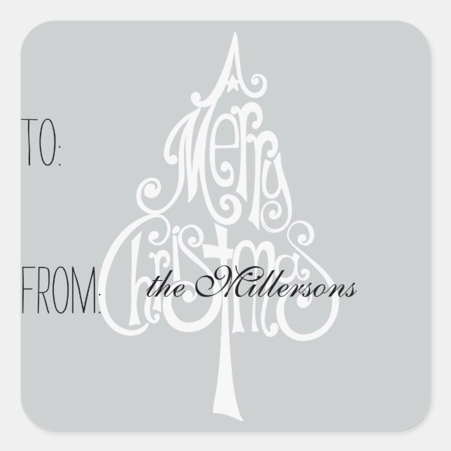 Frohe Weihnachtsbaum-Geschenkmarke Quadratischer Aufkleber (Vorderseite)