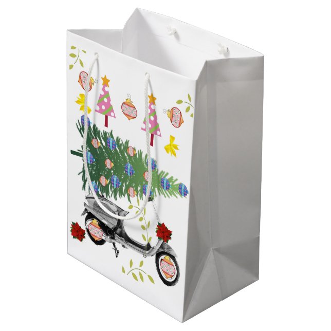 Frohe Weihnachtsbaum Geschenktaschen Mittlere Geschenktüte (Rückseite Schrägansicht)