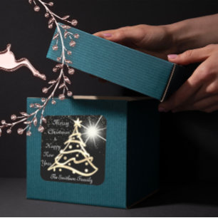 Frohe Weihnachtsbaum glücklich Neues Jahr Gold Sch Quadratischer Aufkleber