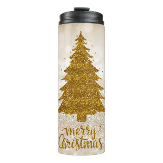 Frohe Weihnachtsbaum Gold Glitzer Thermosbecher