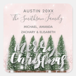 Frohe Weihnachtsbaum Gold Rosa Winterleuchten Schn Quadratischer Aufkleber