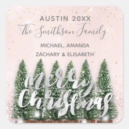 Frohe Weihnachtsbaum Gold Rosa Winterleuchten Schn Quadratischer Aufkleber