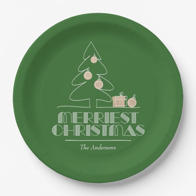 Frohe Weihnachtsbaum Green Pappteller (Vorderseite)