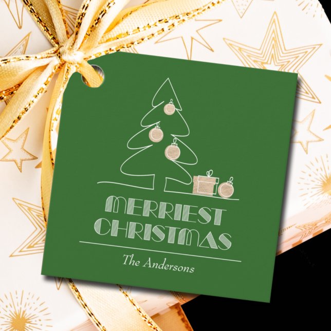 Frohe Weihnachtsbaum Grüner Urlaub Geschenkanhänger (Merriest Christmas Green and Gold Gift or Favor Tags)