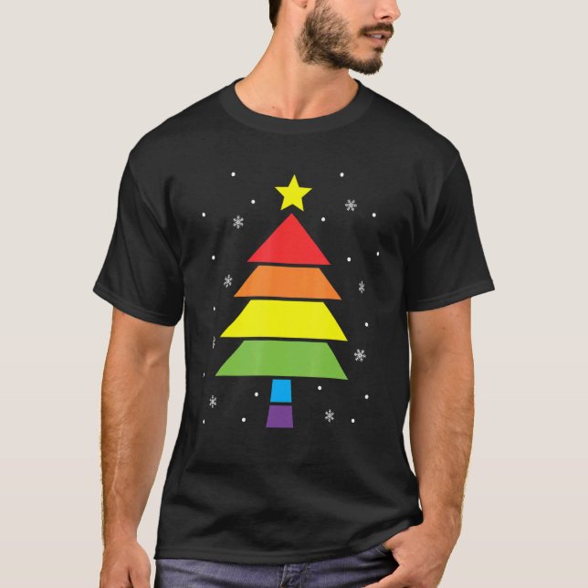 Frohe Weihnachtsbaum Holiday Rainbow LGBTQ Gay Pri T-Shirt (Vorderseite)
