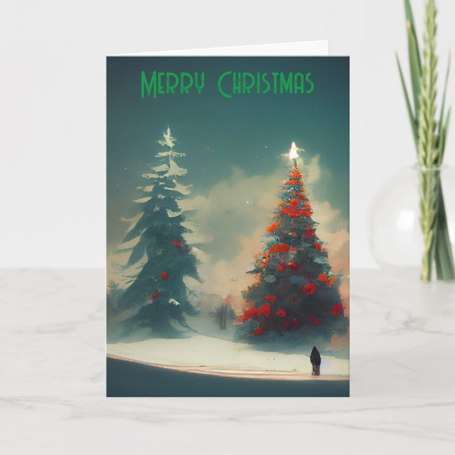 Frohe Weihnachtsbaum Illustriert Feiertagskarte (Vorderseite)