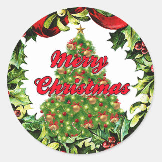 Frohe Weihnachtsbaum in Wreath Round Aufkleber