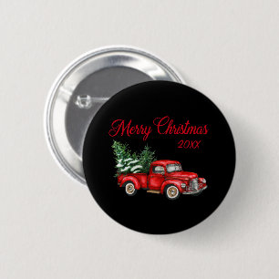 Frohe Weihnachtsbaum Jahr Vintag Red Truck Black Button