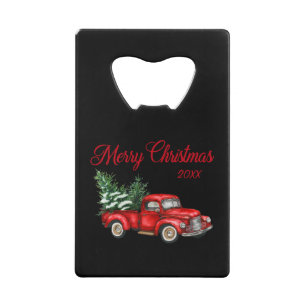 Frohe Weihnachtsbaum Jahr Vintag Red Truck Black Geldbeutel Flaschenöffner