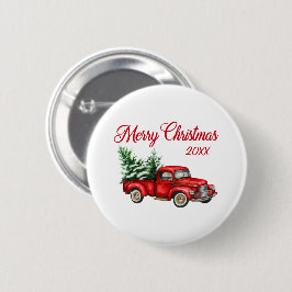 Frohe Weihnachtsbaum Jahr Vintager roter LKW Button