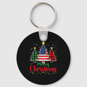 Frohe Weihnachtsbaum Kariert Us Flagge Schneeflock Schlüsselanhänger