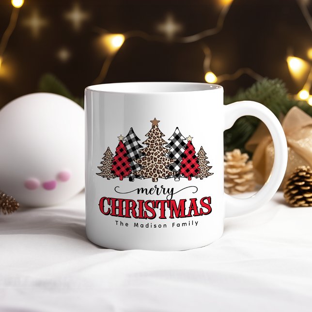 Frohe Weihnachtsbaum Leopard & Buffalo Kariert Kaffeetasse (Von Creator hochgeladen)