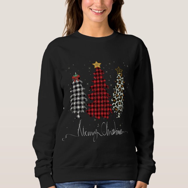 Frohe Weihnachtsbaum Leopard Kariert gedruckt Sweatshirt (Vorderseite)