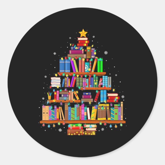 Frohe Weihnachtsbaum lesen Bücher Lover Librarian Runder Aufkleber (Vorderseite)