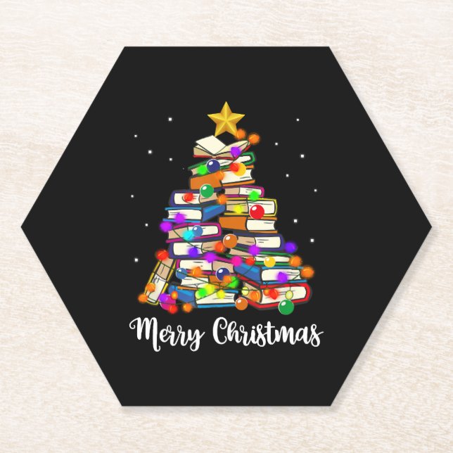 Frohe Weihnachtsbaum lesen Bücher Lover Librarian Untersetzer (Vorderseite)