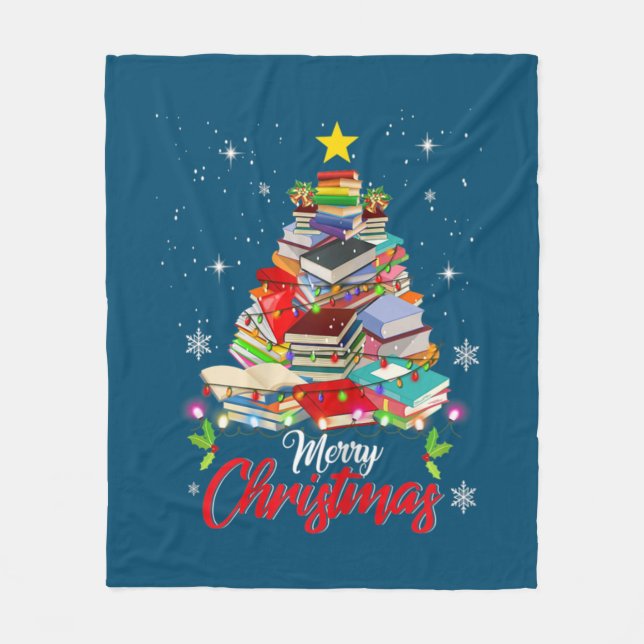 Frohe Weihnachtsbaum Liebe lesen Bücher Bibliothek Fleecedecke (Vorderseite)