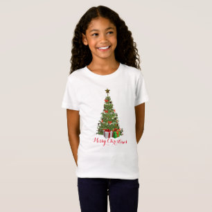 Frohe Weihnachtsbaum Mädchen Feiertag Weiß T-Shirt