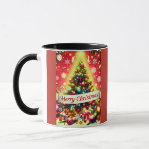 "Frohe Weihnachtsbaum mit farbenfrohen Ornamenten Tasse