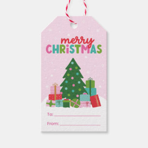 Frohe Weihnachtsbaum mit Geschenken in Rosa An/Für Geschenkanhänger