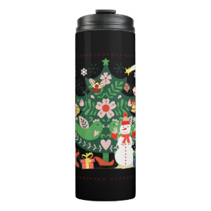 Frohe Weihnachtsbaum mit Ornamenten Thermosbecher