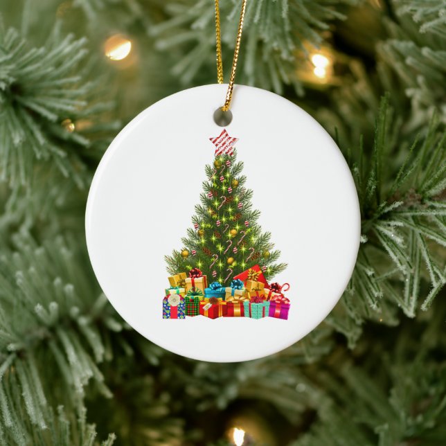 Frohe Weihnachtsbaum mit Star Presents Holiday Keramik Ornament (Baum)
