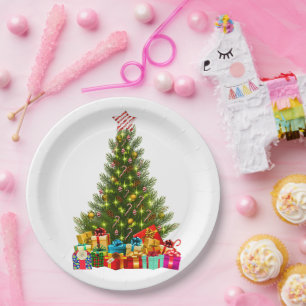 Frohe Weihnachtsbaum mit Star Presents Holiday Pappteller