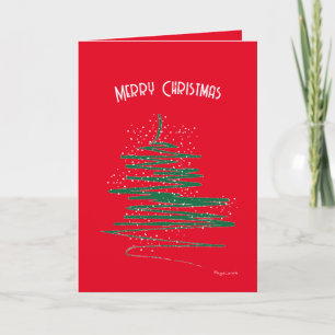 Frohe Weihnachtsbaum Moderne Rote Laune Feiertagskarte