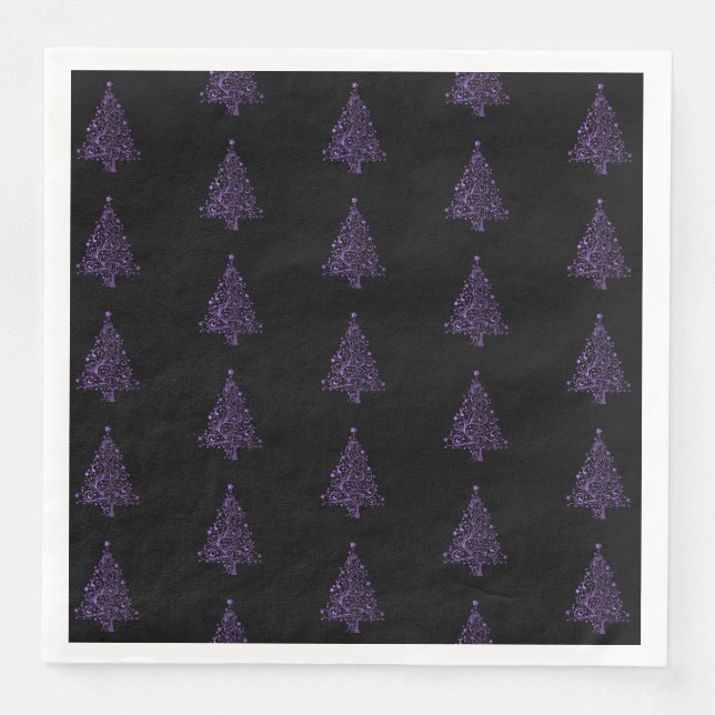 Frohe Weihnachtsbaum Muster Lila Schwarz Elegant Serviette (Vorderseite)