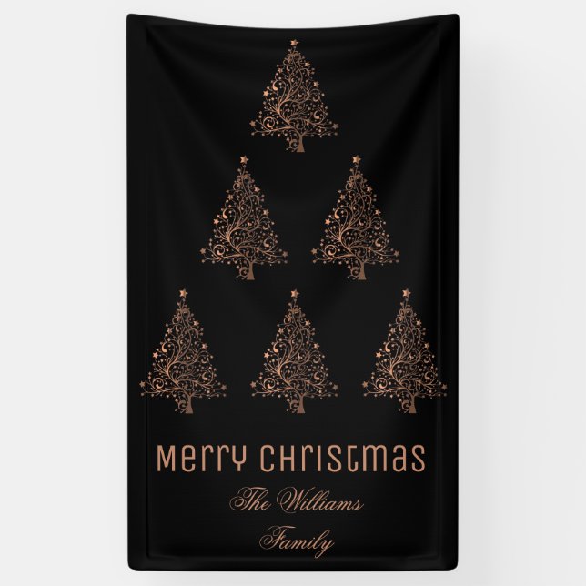 Frohe Weihnachtsbaum Muster Metallic Brown Copper Banner (Vertikal)