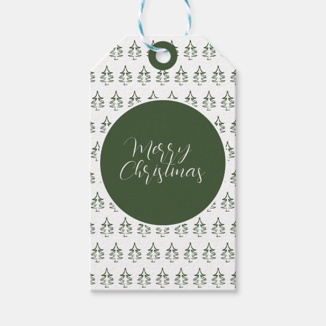 Frohe Weihnachtsbaum Muster Pine Green Geschenkanhänger (Vorderseite)