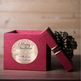 Frohe Weihnachtsbaum Name Rose Gold Schlitten Trop Runder Aufkleber