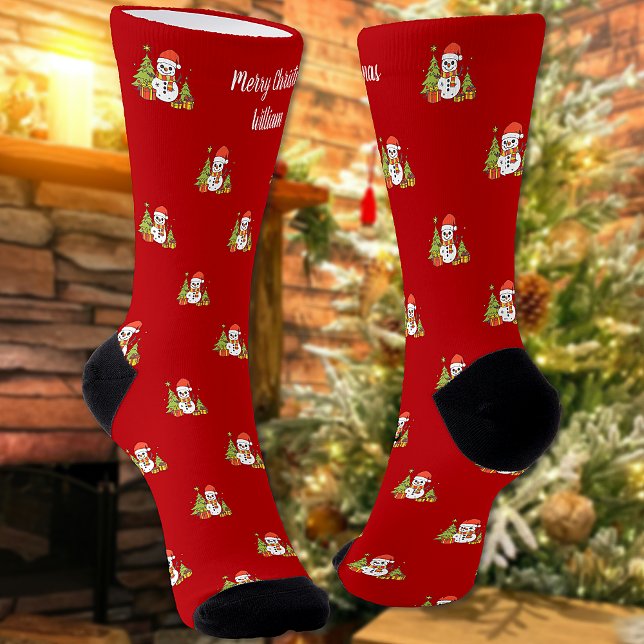 Frohe Weihnachtsbaum Niedlich Snowman Personalisie Socken (Von Creator hochgeladen)